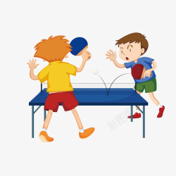 科技感人物介绍手绘卡通打乒乓球的男孩子装饰海高清图片