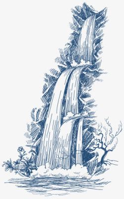 板山水画瀑布瀑布矢量图高清图片
