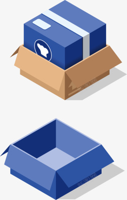 夹层快递盒子卡通立体蓝色快递盒子矢量图高清图片