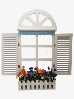 打开的窗户摆满鲜花的欧式窗户高清图片