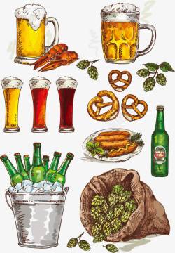 彩色啤酒彩色手绘啤酒节高清图片