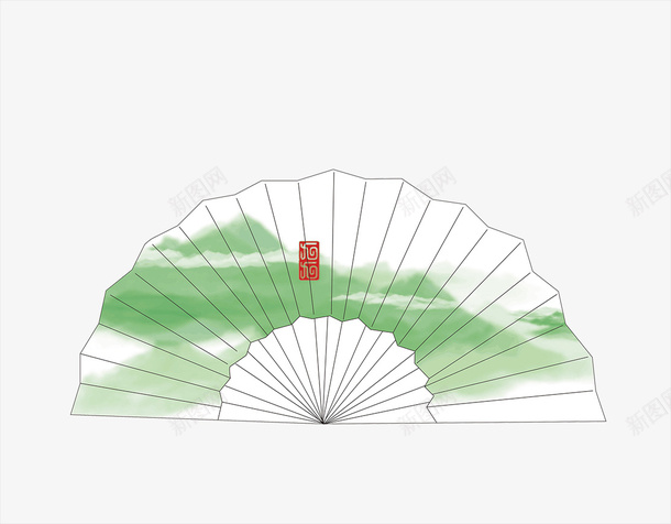 扇子绿色水墨山水png免抠素材_新图网 https://ixintu.com 山水 扇子 水墨 绿色