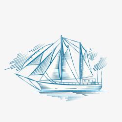 海军元素手绘蓝色帆船高清图片