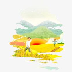 农民收萝卜插画农民在金黄稻田劳作高清图片