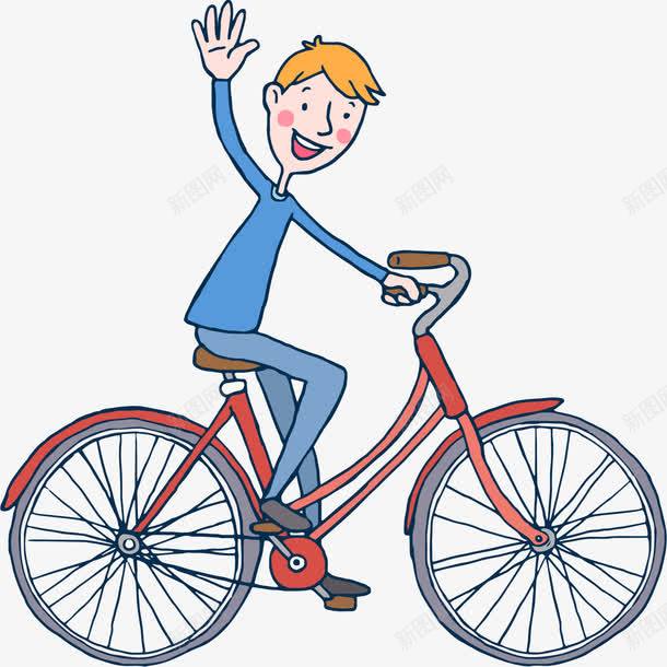骑车招手png免抠素材_新图网 https://ixintu.com 共享单车 卡通手绘 卡通礼貌 打招呼 招手 男孩 绿色出行 脚踏车 自行车 骑自行车 骑行者 骑车