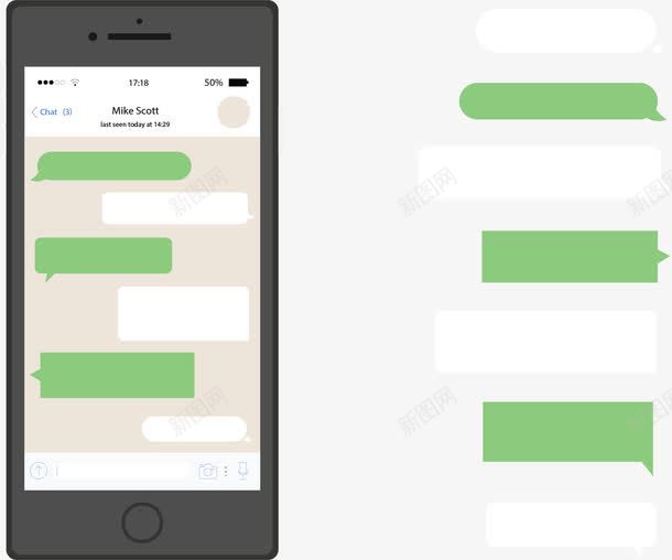 白色绿色聊天气泡png免抠素材_新图网 https://ixintu.com 手机 手机短信 矢量png 聊天 聊天气泡 黑色手机