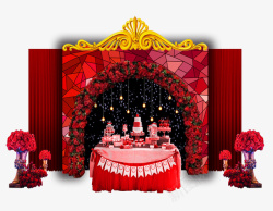 婚礼迎宾区背景红色欧式婚礼甜品台高清图片