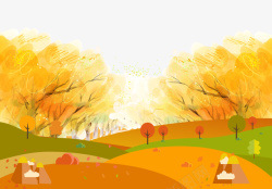 手绘装饰秋天风景插画素材