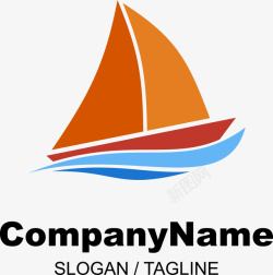 帆船logo橘色帆船蓝色海浪LOGO矢量图图标高清图片