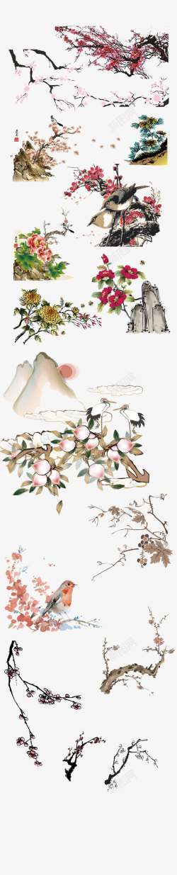 桃花山水传统中国风花卉高清图片