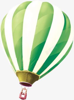 卡通绿白条纹热气球素材