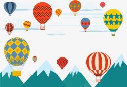 放飞气球飞跃山河大海的热气球高清图片