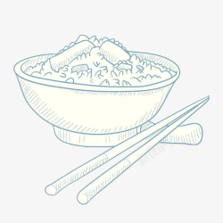 筷子和筷子架线条手绘白色大米饭高清图片