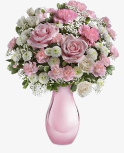 淡粉色花瓶玫瑰满天星花束高清图片