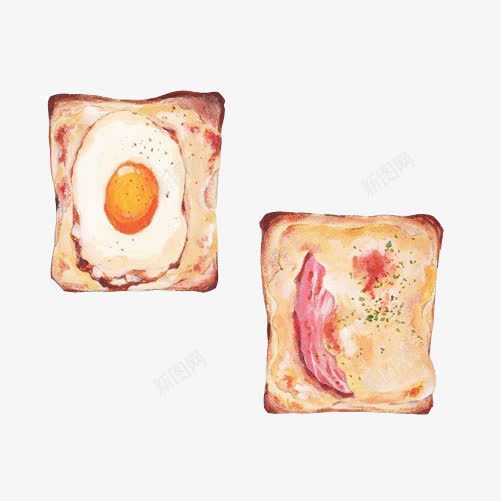 面包手绘画片png免抠素材_新图网 https://ixintu.com 手绘美食 煎鸡蛋 色彩画 面包