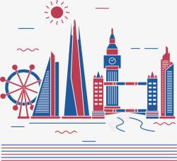 蓝色伦敦红蓝色英国伦敦海报矢量图高清图片