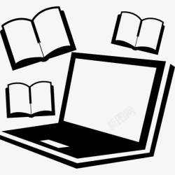 开放教育电脑和书本学习工具图标高清图片