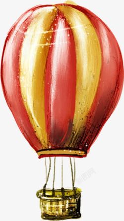 手绘黄红色漫画热气球素材