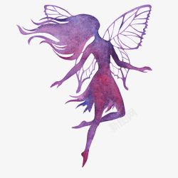 有翅膀的小女孩紫色精灵女孩剪影高清图片