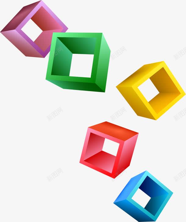 立体彩色镂空方块png免抠素材_新图网 https://ixintu.com 几何体 彩色方块 矢量素材 立体方块 立方体