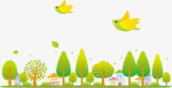 春季小屋绿色春季小鸟树林高清图片