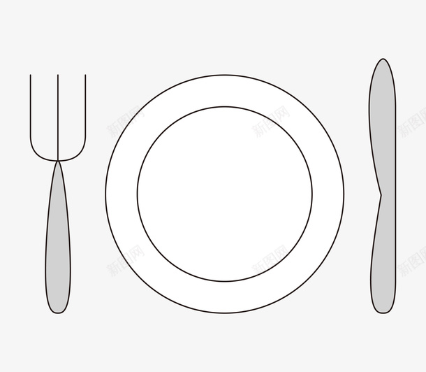 手绘卡通线条餐具png免抠素材_新图网 https://ixintu.com 刀具 刀叉 盘子 西餐 食物 黑白线条餐具