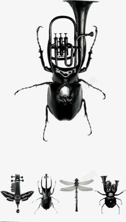 大喇叭黑色黑色创意大喇叭甲虫高清图片