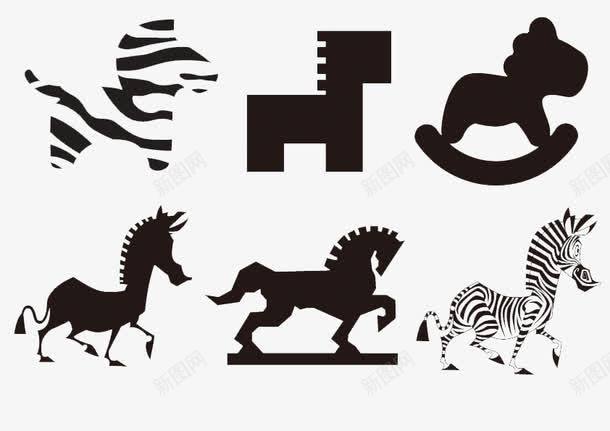 6种马形态图标png_新图网 https://ixintu.com logo 剪影 动物 斑马 标志 马