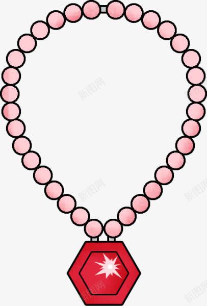 手绘卡通钻石项链png免抠素材_新图网 https://ixintu.com 珍珠 粉色 红色宝石 项链