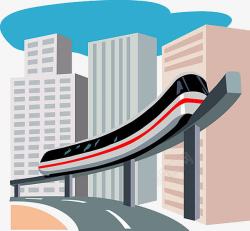 城市轨道交通手绘城市的地铁线高清图片