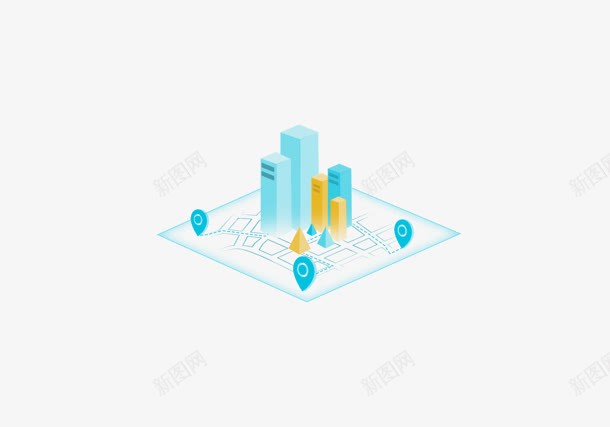蓝色立体楼房建筑手绘png免抠素材_新图网 https://ixintu.com 建筑 楼房 立体 蓝色