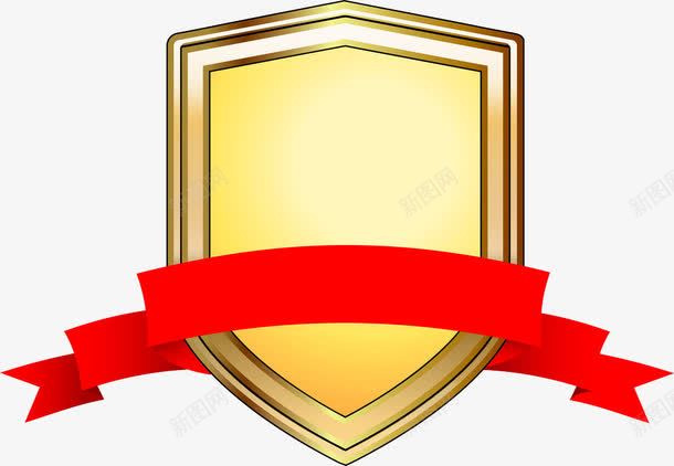 红绸带金色盾牌图标png_新图网 https://ixintu.com 丝带 坚固的盾牌 徽章 方形盾牌 标签 标识 盾牌 金色