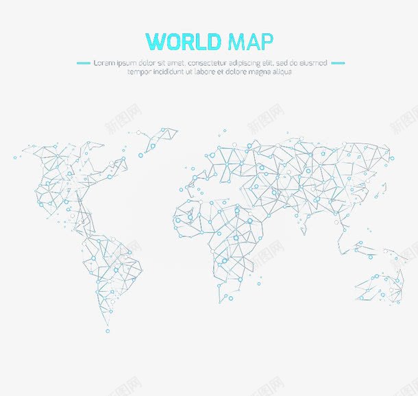 光点连线世界地图png免抠素材_新图网 https://ixintu.com 世界地图 光点 蓝色 连线