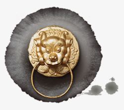 中国风狮子头中国古风墨迹门把手高清图片