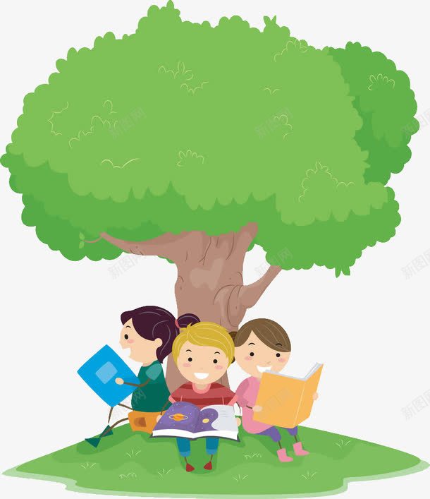 坐在树下草地上看书的女孩们png免抠素材_新图网 https://ixintu.com 人物插图 卡通 坐在树下 女孩们 看书 草地上 草地上的人