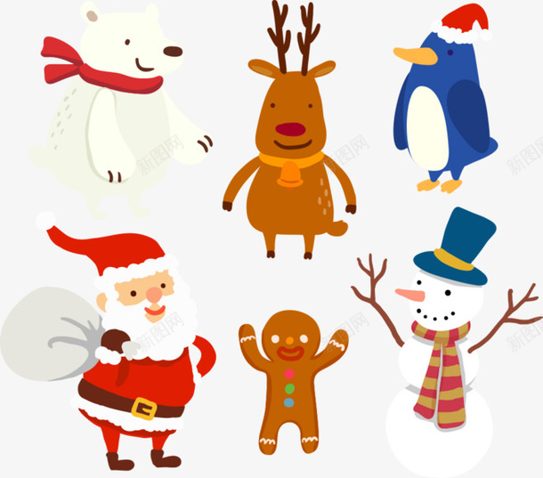 圣诞综合3png免抠素材_新图网 https://ixintu.com 北极熊 圣诞老人 圣诞节 麋鹿