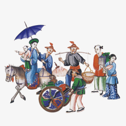 车马中国风古代人物出行图高清图片