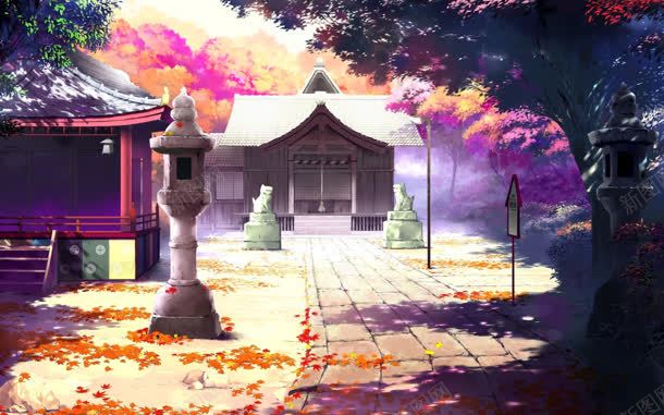 唯美神社动漫插画jpg设计背景_新图网 https://ixintu.com 插画