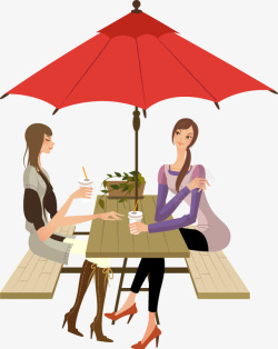女孩与伞喝奶茶的时尚女孩矢量图高清图片