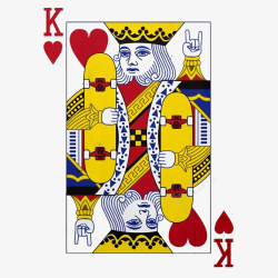 国王头像免扣PNG图卡通扑克王拿着滑板加油手势插画高清图片