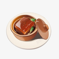 砂锅炖鸡块中国风美食餐饮手绘红烧肉高清图片