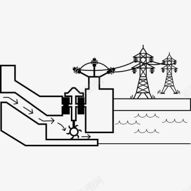 水力发电与电力线图标图标