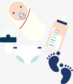 奶瓶纸尿裤艺术字手绘母婴用品插画装饰图案矢量图高清图片