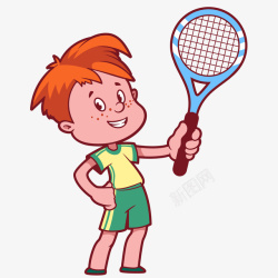 儿童教育插画男孩拿着网球拍插画高清图片