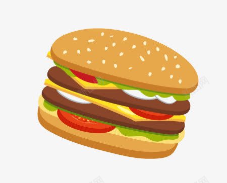 多层汉堡png免抠素材_新图网 https://ixintu.com 快餐食物 扁平化图案 牛肉汉堡