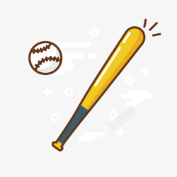 手绘棒球黄色棒球矢量图高清图片