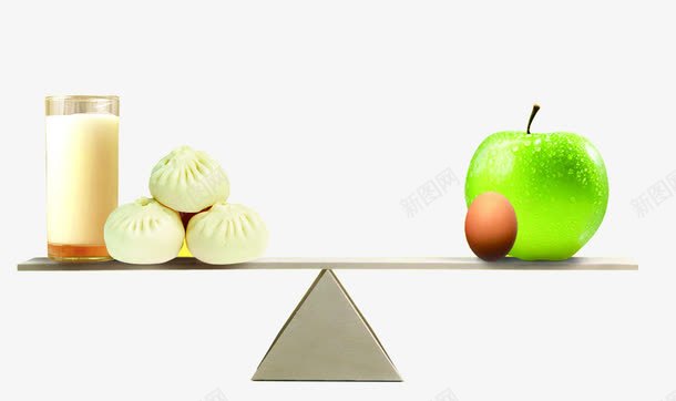 营养均衡png免抠素材_新图网 https://ixintu.com 天平 水平称 苹果鸡蛋 营养平衡 豆浆包子