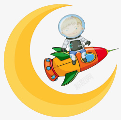 外太空航天器小男孩坐在火箭上高清图片