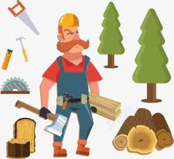 矢量砍树勤劳吃苦的伐木工矢量图高清图片