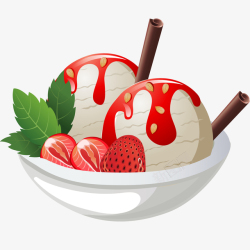 草莓冰淇淋球卡通插画矢量图素材